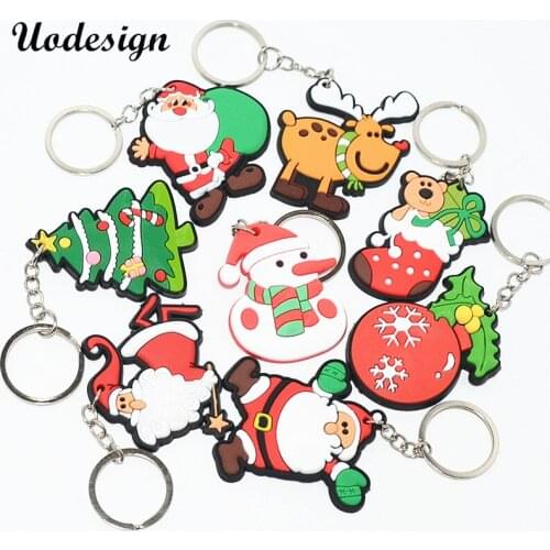 Uodesign 20PCS Key Chain Jewelry Findings Santa Claus Snowman Deer Christmas Tree Charm Keychian Keyring Jewelry Gift 2017 New