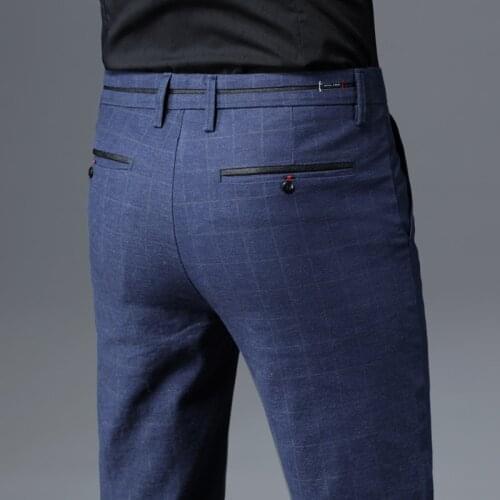 Autumn Suit Pants Men Cotton Straight Dress Pants Social Pants Black Blue Formal Business Male Wedding Casual Trousers 28-38