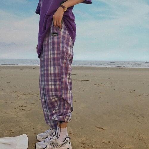 Wide Leg Pant Sweatpants Jogger Clothes Pantalones Siz Harajuku Simple Vintage Plaid Long Women Pants Street Fashion Straight