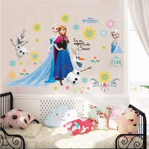 Disney Frozen Olaf Elsa Anna Princess Wall Stickers For Kids Room Home Decoration Diy Girls Decals Anime Mural Art Movie Poster