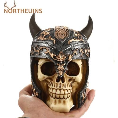 NORTHEUINS 1:1 Resin Helmet Skull Statue Halloween Decoration Accessories Home Desktop Art Figurines For Interior Sculpture Gift