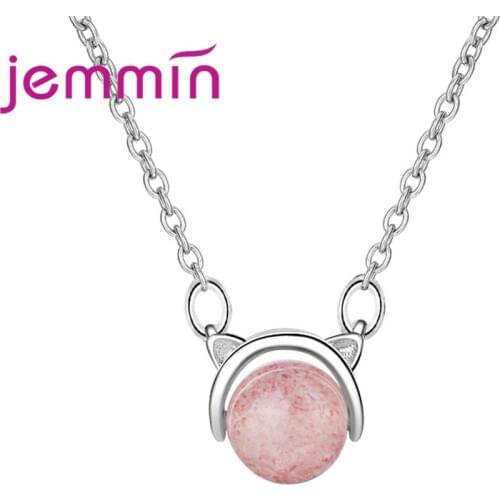 Hot Sale Lovely Women Girls Party Engagement Jewelry 925 Sterling Silver Necklace With Pink Round Crystal Wholesale