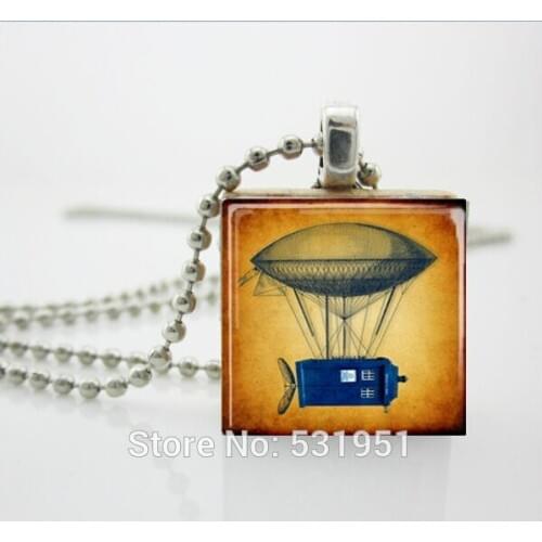 Vintage wooden necklaces,Tardis Time Machine Necklace - Dr Who Jewelry Hot Air Balloon,scrabble tiles for jewelry