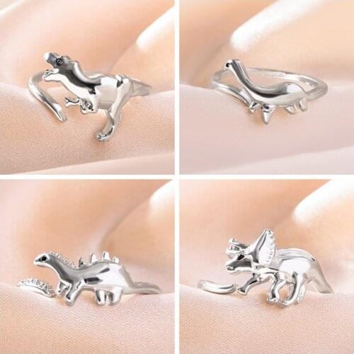 Cute Dinosaur Adjustable Ring Fashion Silver Color Animal Finger Rings For Women Girls Jewelry Accessories Gift