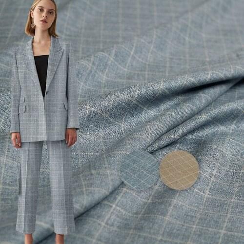 Red Raspberry Plaid Yarn Dyed Worsted Wool and Linen Fabrics Materials Women Suit Jacket Sewing for Cloth Tailor Freeshipping