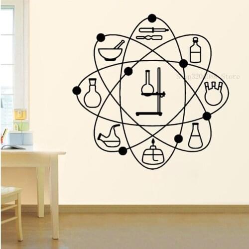 Kreative Labor Atom Muster Wand Aufkleber Vinyl Wissenschaft Schule Chemie Büro Indoor Decor Wandbild Kunst Abnehmbare