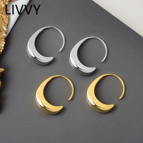 LIVVY Silver Color Stud Earrings for Women French Trendy Gold Plated C Shape Earring Bride Jewelry Prevent Allergy Trend