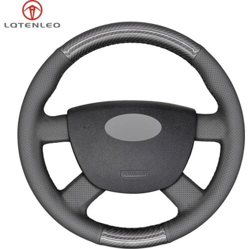 LQTENLEO Black Leather Carbon Fiber Car Steering Wheel Cover For Ford Kuga 2008-2011 Focus 2 2005-2011 Focus 3 2012-2014 C-MAX