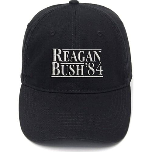 Lyprerazy Reagan Bush 84 Republican Presidential Campaign Washed Cotton Adjustable Unisex Hip Hop Flock Printing Baseball Cap