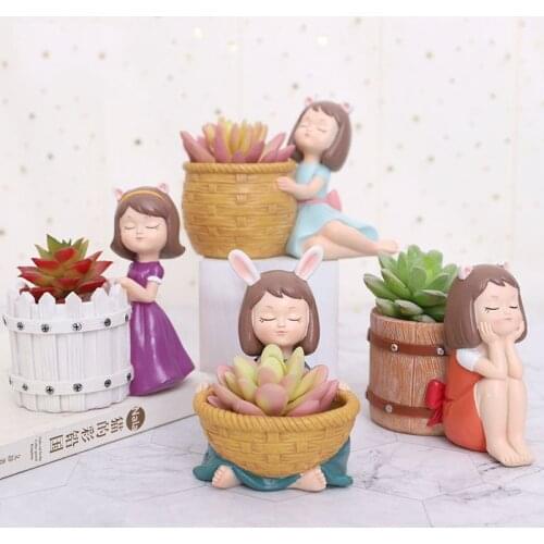 Cute Cartoon Girl Flowerpot Plant Pot Flower Planter Home Garden Mini Bonsai Cactus Flower Pot Home Decor