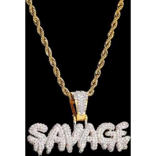 2021 Fashion Punk Hip Hop “SAVAGE” Letter Pendant Necklaces Luxury Zircon Necklaces for Men/Women Accessories Jewelry