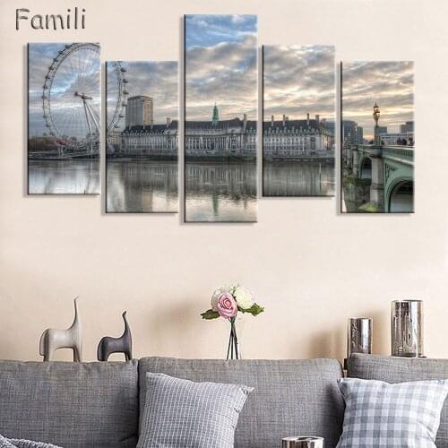 5 Panel Modern London city Canvas art Painting on the Wall Modular Pictures vintage home decor Canvas Painting for Living Room
