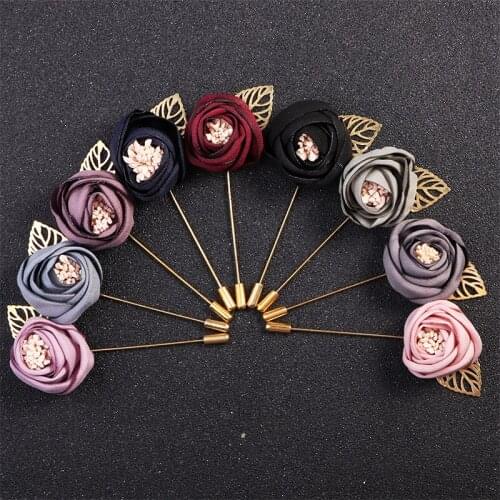 Men Women Ribbon Floral Lapel Pin Brooch Jewelry Wedding Party Shirt Jacket Coat Needles Alloy Rose Flower Leaf Brooches Corsage