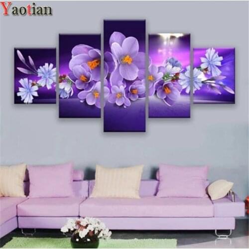 Purple orchid 5d diy diamond painting 5 piece set Diamond mosaic modern art full drill diamond embroidery living room decor
