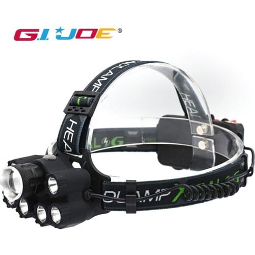 GIJOE T6 led headlamp waterproof usb rechargeable 2000LM use 2*18650 battery super bright headlight 6 modes with back light