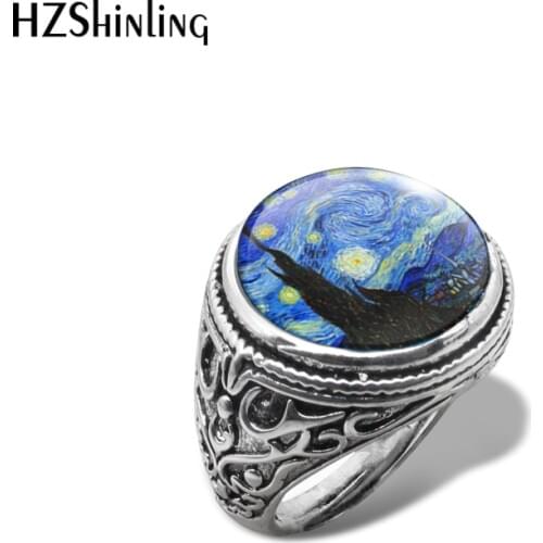 2019 New The Starry Night By Van Gogh Vintage Ring Art Painting Rings Handmade Jewelry Glass Dome Jewelry