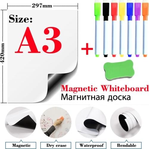 A3 Size Educational Equipment Magnetic WhiteBoard Small Dry Erase White Boards Fridge Stickers School Message Board Stationery