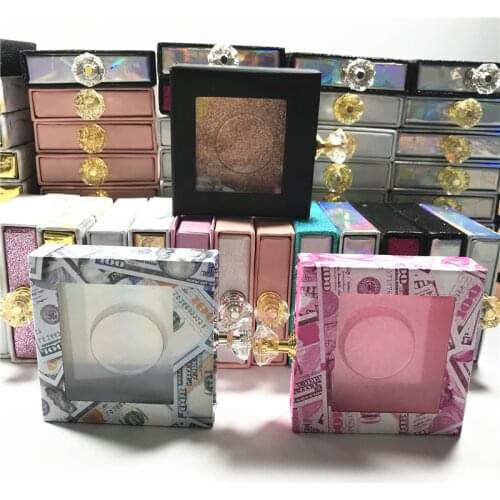 Wholesales Crystal handle NEW 25mm False Eyelashes Packaging Box Lash Boxes Fake 3d Mink Lashes Glitter Case empty free logo