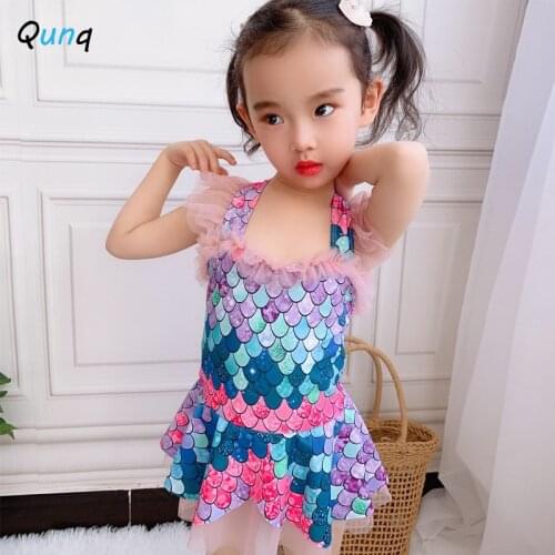 Qunq Baby Girls Swimsuit Cartoon Mermaid Kids Swimwear for Girls with Swim Cap 3 4 5 6 7 8 Year Children Bathing Suit Beachwear