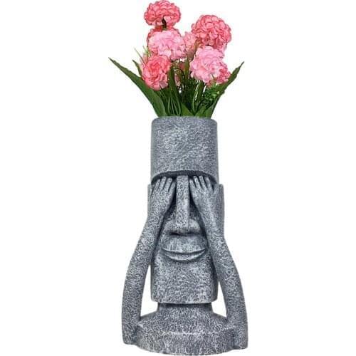 Easter Island Garden Statues Resin Garden Ornaments Solar Home Sculpture Outdoor Decoration Sculptures