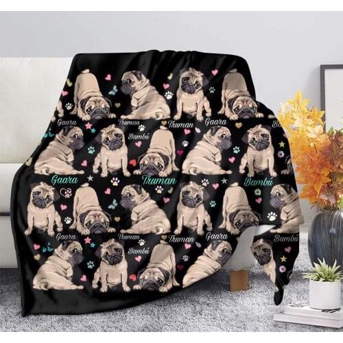 TOADDMOS Premium Blanket Cute Animal Pug Dog Black Soft Comfortable Fall Sofa Throw Fleece Blanket School Nap Knee Blanket Quilt