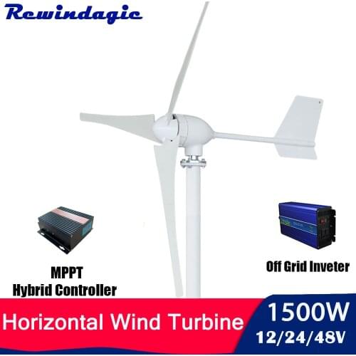 1500W Wind Turbine 12V 24V 48V Horizontal Wind Generator With Hybrid MPPT Controller Free Power Energy Windmill