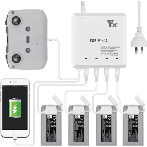 6 in 1 Battery Charger for DJI Mavic Mini 2 Drone Battery Charging Hub Fast Smart Battery Charger with USB Port for mavic mini 2