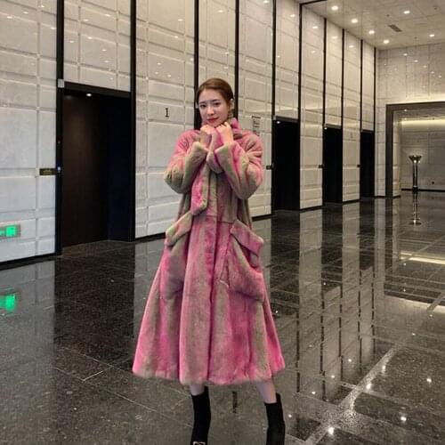 Ftangaiur 2020 Winter Import Velvet Mink Fur Coat With Scarf Collar Natural Mink Fur Coats Womens X-Long Real Mink Fur Coats