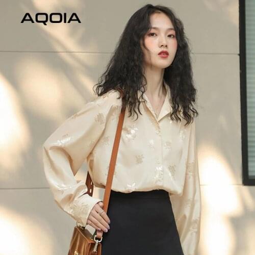 Vintage Long Sleeve silk Women Blouse Shirts Button Up Floral Ladies Shirts 2021 Spring Turn-Down Collar Loose Female Clothing