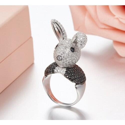 Pure 925 Sterling Silver Mr.Rabbit Rings For Women Zircon Crystal Noble Ring Wonderland Fashion Party Lady Jewelry Gifts Size5-7