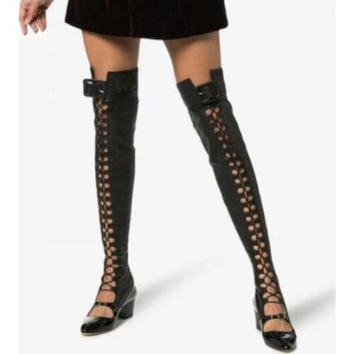 Thick Heel Over-the-knee Boots Women Black Hollow Womens Sandals, Long Boots, Large Size Womens Catwalk Shoes Botas Feminina