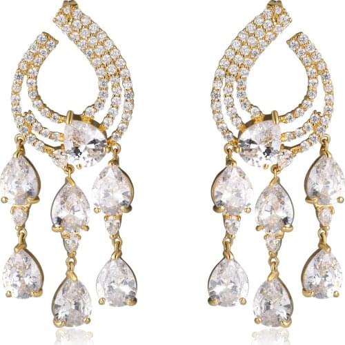 GrayBirds Women Fashion Earring Cubic Zirconia Big Tassel Drop Earrings Wedding Jewelry Anniversary Gifts For Lady CVE014