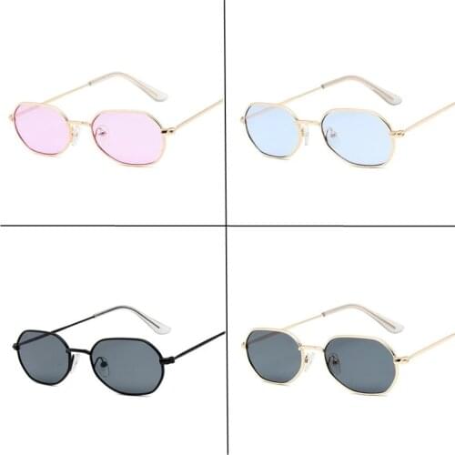 Small Pink Hexagon Sunglasses for Women Luxury Brand Designer Eyewear Shades Ladies Alloy Mirror Sun Glasses Female UV400