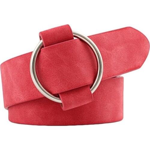 Women Belt Fashion Solid Color Wide Waistband No Pin Round Circle Faux Leather Belt