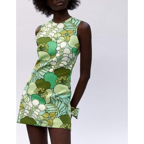 YiYiMiYu Hand-Painted Floral Printed Green Summer Y2k Mini Dress Women Sleeveless Beach Sundress Backless Sexy Party Dresses