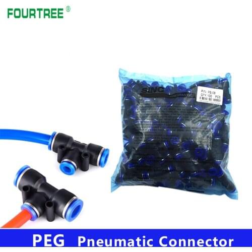 1 Bag PEG Reduce Pneumatic Connector 3 Way T Shaped Pipe Fittings Plastic Quick Connector T-Type PEG-4/6/8/10/12/14 /16mm
