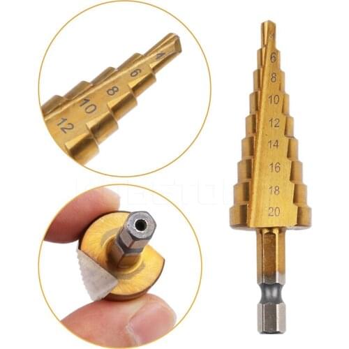1pc HSS Steel Titanium Step Drill Bits Step Cone Cutting Tools Steel Woodworking Wood Metal Drilling 4-20mm