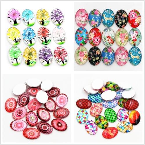 10pcs 18x25mm New Fashion Mixed Handmade Natural Dried Flowers Glass Cabochons Fit 18*25mm Earrings Bracelet Cameo Supplies
