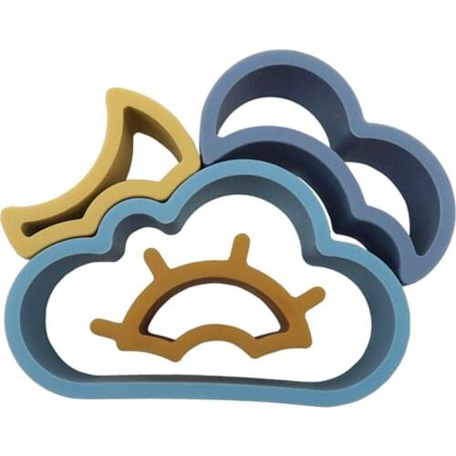 4pcs Silicone Stacking Block Creative Weather Cloud Snow Sun Puzzles Shape Match DIY Fun Toys Playset for Toddler 3 Ages Up
