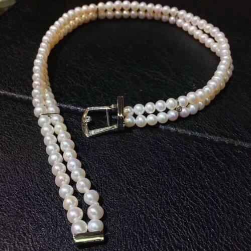 6-7mm Double Strand Freshwater Pearl Necklace 45cm Natural Pearl Choker/Bracelet Jewelry Gifts