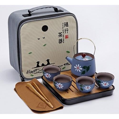 8pcs Chinese Travel Kung Fu Tea Set Ceramic Portable Teapot Porcelain Tea Cups of Tea Ceremony Tea Pot tray With Travel Bag