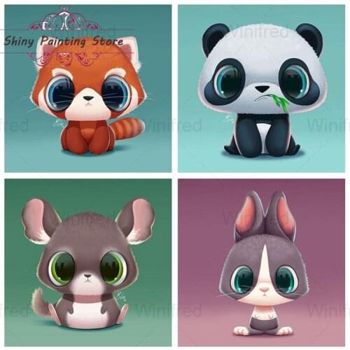 5D DIY Cartoon Diamond Painting Panda Fox Rabbit Mouse Cross Stitch Diamond Embroidery Mosaic Little Animal Picture Home Decor