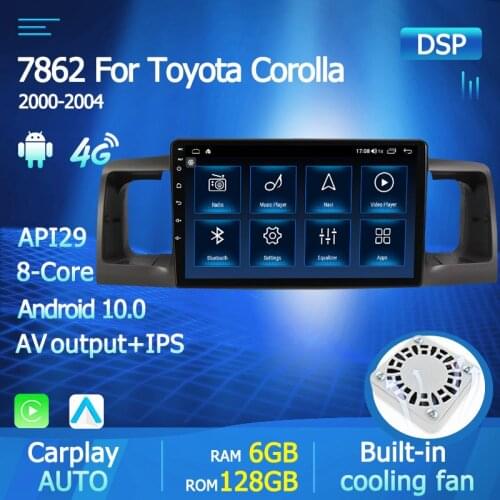 Android 10 Carplay IPS RDS Ram 6+128GB DSP Car Autoradio For Toyota Corolla E130 E120 2000-2004 Multimedia Navigation GPS 4G SWC