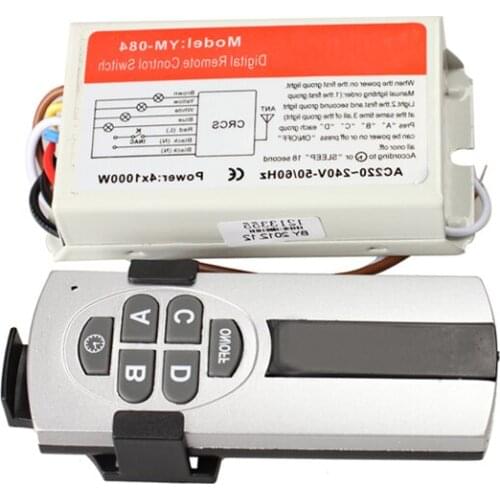 4 Ports Wireless Remote Control Digital Remote Control Switch Lightswitch for Chandeliers Crystal Lamps Ceiling Fluorescent