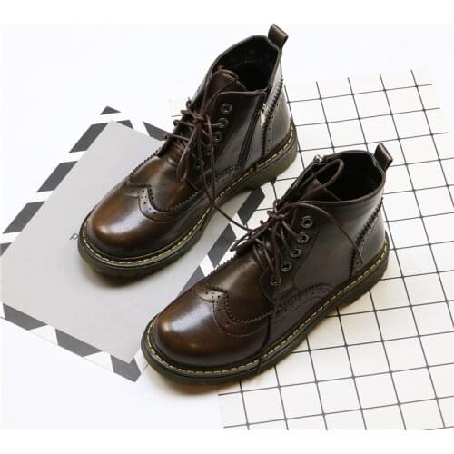 Retro British style lace-up platform Martin boots womens carved and polished lace-up casual single-tube boots women shoes