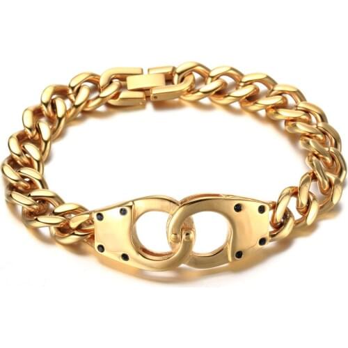 Granny Chic New Arrival Stainless Steel Handcuff Bracelet Fashion Jewelry Men Casual Sports Bracelet&Bangle Gold Select 22cm