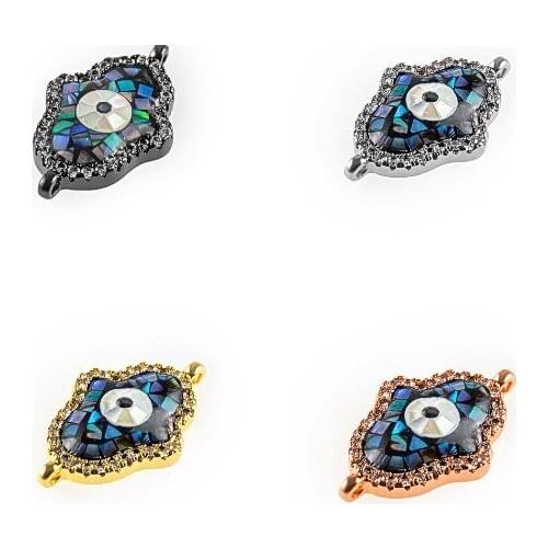 14*22mm Evil Eye shell crystal micro pave cz zircon cubic zirconia beads DIY Copper necklace charm bracelet connectors 3g33