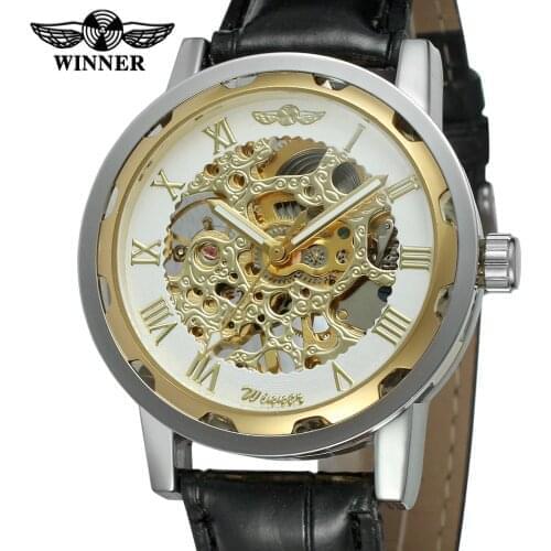 Winner Mens Watch Mechanical Hand wind Skeleton watches Fashion Casual Leather Strap Wrist Watch rolex watch men submariner