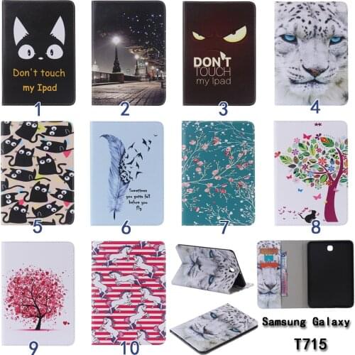 Fashion Flower Cartoon Animal Cat PU Leather Stand Flip Smart Case For Samsung Galaxy Tab S2 8.0 T710 T715 Tablet Book Cover #1