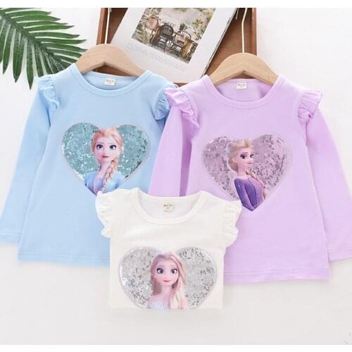 Children Frozen T-shirt Girl Long-sleeved Shirt Cute Princess Top Bottoming Shirt Cartoon T-shirt Clothes Childrens Clothing
